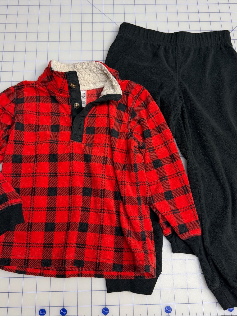 Boys 4T Carter’s Fleece Pullover and Pants 1/4 Button Down Plaid